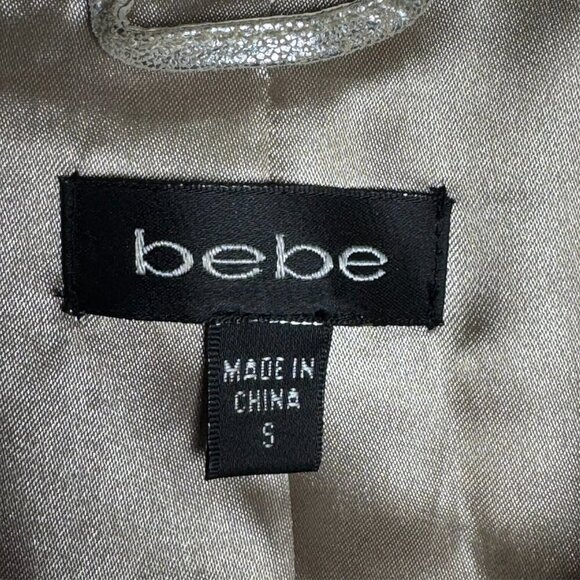 Bebe Women’s Size Small Vintage Y2K Light Gold Leather Peplum Jacket Ruffle Hem - Picture 7 of 9